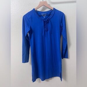 Coolibar Shirt Dress UPF Long Sleeve Size XS Blue Tie Scoop Neck Detail